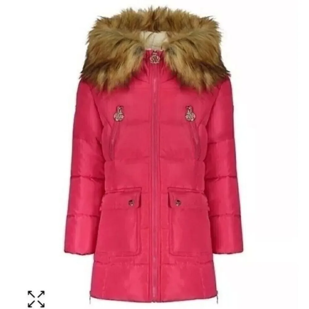 New DKNY Big Girls Long Puffer Jacket Fuschia size 16